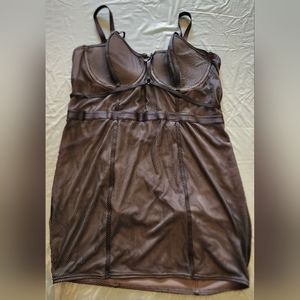 Torrid Intimate tummy control underwire, mesh, straps, grey, and black.